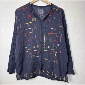 Pete & Greta Johnny Was Embroidered Button Up Shirt Women's XS Top Southwestern